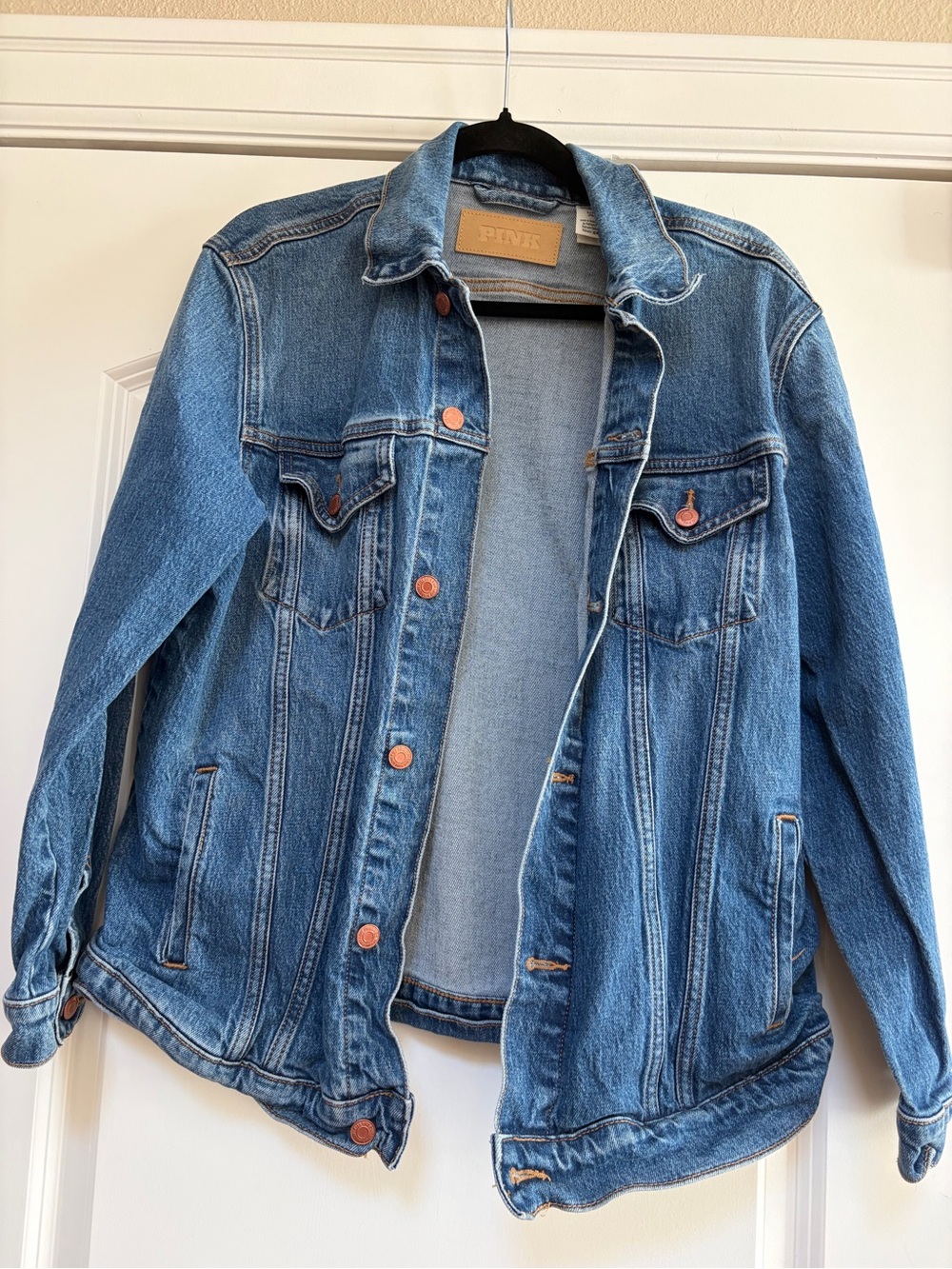 PINK by Victoria's Secret Women’s Oversized Denim Jacket Coat Sz S Western Chic